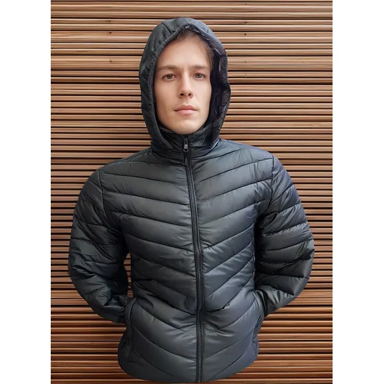 Chaqueta Parka Hombre Termica Con Gorro Manga Larga
