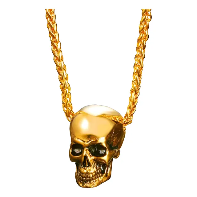 Colar Masculino Aço Folheado Ouro 18 Prata Caveira Crânio 3d C1034