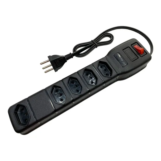 Extensão Régua Com 5 Tomadas E Fuzível De Proteção Cor Preto 127V/220V