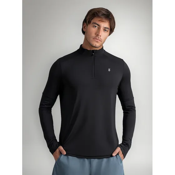 Polera Deportiva Con Cierre Medio Para Hombre Black Onyx