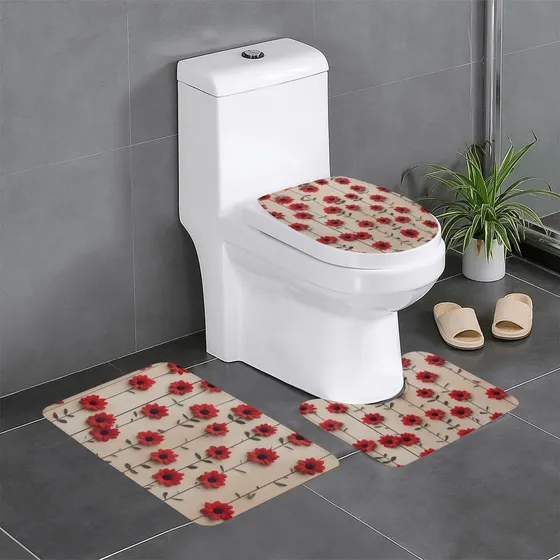 Broleo Tablero Madera Imagen Flor Roja Juego Alfombra Baño 3