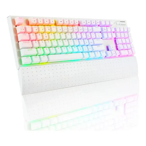 100% Teclado Mecânico Gamer Rgb Abnt 2 Com Suporte De Pulso Branco Português Brasil