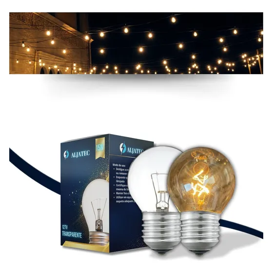 20 Lampada Bolinha 15w Luz Amarela Incandescente Varal Luzes Luz Transparente