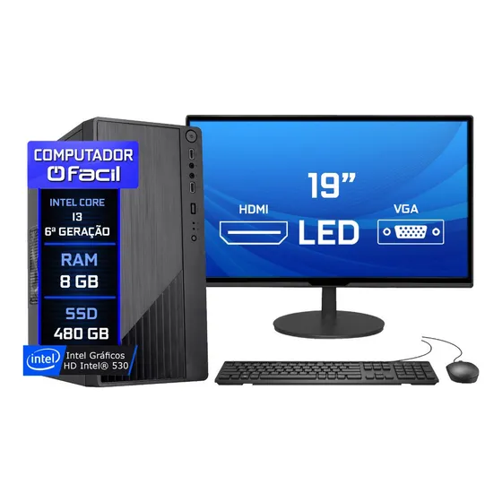 Computador Completo Intel I3 6ª Geração 8gb Ssd 480gb