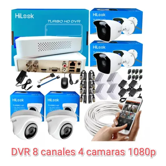 Kit Seguridad Hilook Dvr 8 Canales, 4 Camaras 1080p