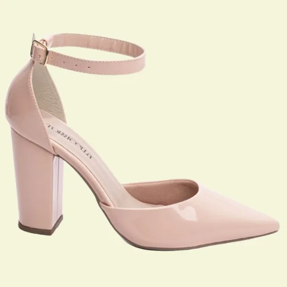Sapato Scarpin Feminino Bico Fino Salto Alto Grosso 9 Cm