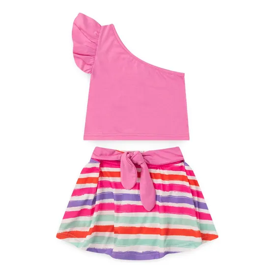 Conjunto Verão Menina Poema Cropped Ombro Único E Saia