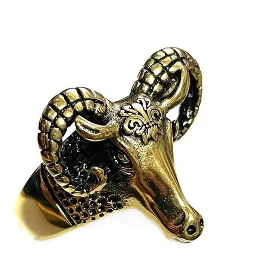 Anel Bode Carneiro Aries Baphomet Bafomé Capiroto Aço Inox 1