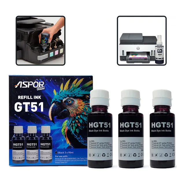 Pack Tinta Negra Compatible Hp Gt51 3x90ml Textos Más Nítidos Y Precisos 3 Botellas De Tinta Negra De 90ml Cada Una Con Sellado De Seguridad