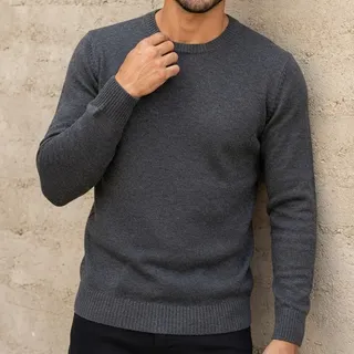 Calu Tricot Sueter Masculino Tricot Lã Masculina Canelada Gola Redonda