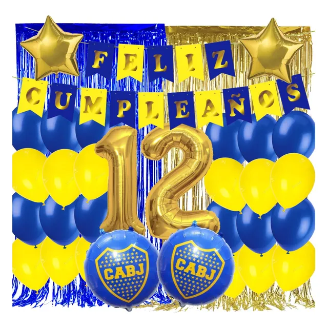 Combo Globos Kit Fiesta Cumpleaños Amarillo Azul Boca