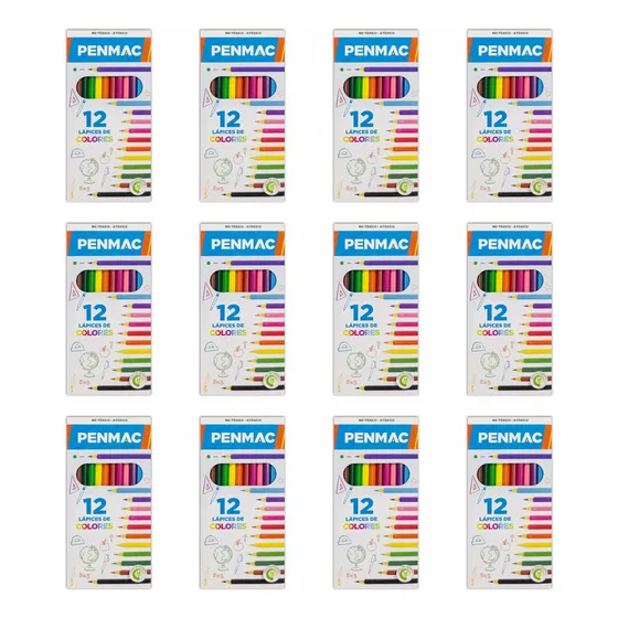 12 Cajas De Lapices Escolares Penmac Largos X 12 Colores