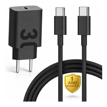Carregador Turbo Power 30w Super Rápido Tipo C Para Motorola Moto G Samsung Galaxy S24 S23 S22 S21 S20 Fe Ultra Apple... Preto