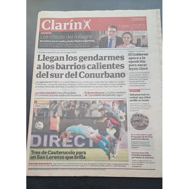 Clarín Cura Brochero Santo Triunfo San Lorenzo 2016 17/10