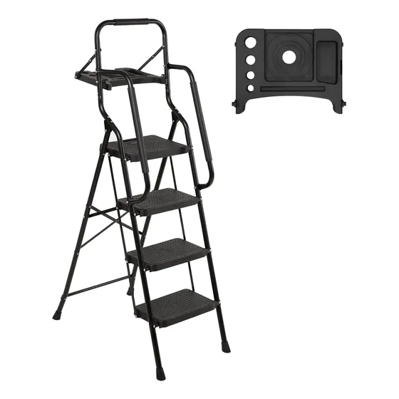 Escalera De 4 Escalones Con Pasamanos, Taburete Plegable Con