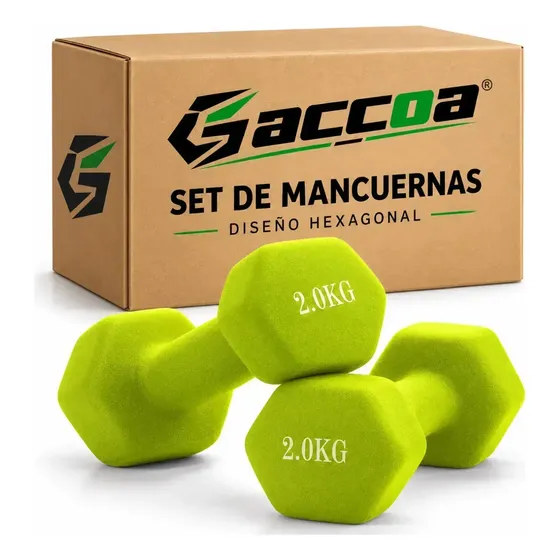 Par Mancuernas Vinilo Hexagonal Gimnasio Ejercicios Gym 2 Kg Verde GAC-1012928 gaccoa