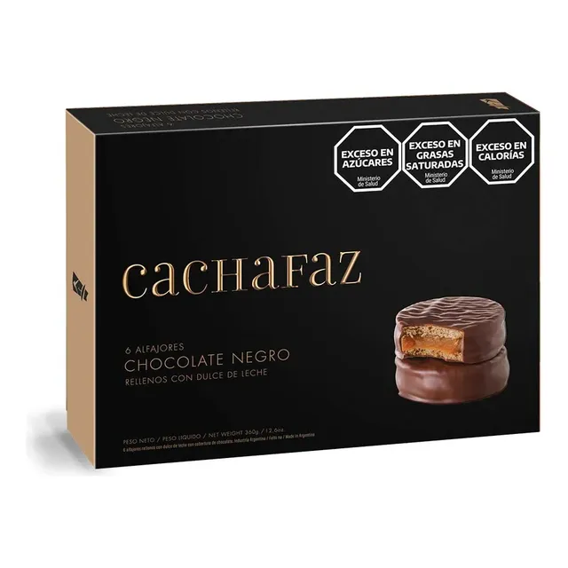 Alfajor Cachafaz de dulce de leche cubierto con chocolate caja de 6 unidades