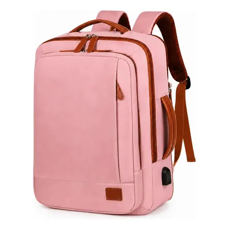 Mochila de Viagem Executiva 40L Notebook 17 Feminina Rosa Impermeável Expansível com Porta USB