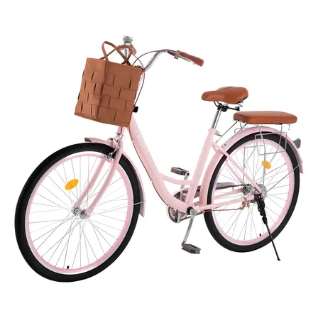 Bicicleta Urbana R26 Neon Vinta Vintage Con Canasta Frenos De Pinza Marco De Acero Clásica Color Rosa