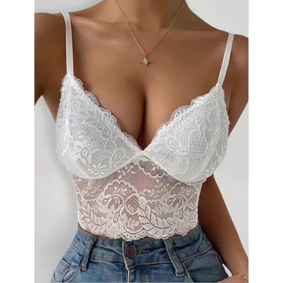 Top Corpiño Bralette Encaje Elaztizado Sexy Con Taza