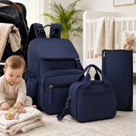 Mochila Maternidade Impermeável NTESX Grande Com Trocador e Porta USB Para Viagem Azul-Marinho