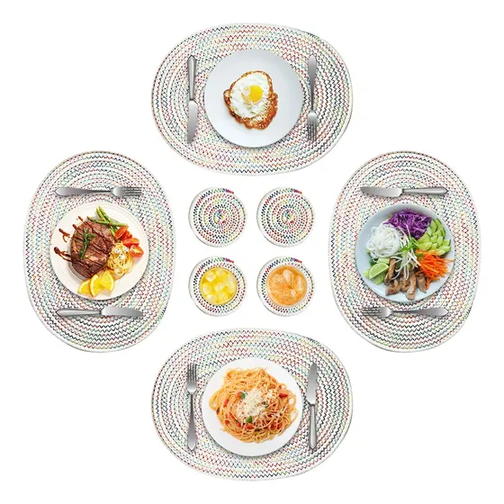 Set 8 Manteles Individuales Portavasos Mesa Redondo Trenzado