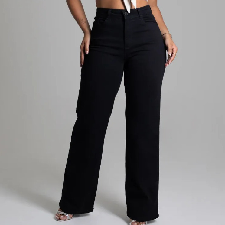 Calça Sarja Sawary Feminina Wide Leg_277557 Preto Liso 34