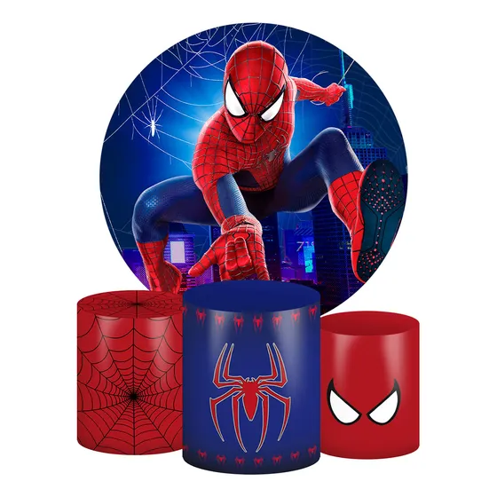 Kit Painel Redondo + Trio Capas Cilindro Homem Aranha Mod1