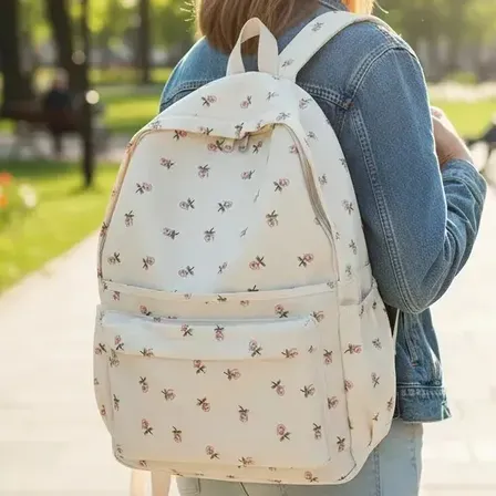 Backpack With Mini Flores Blancas, Floral Mochila For Students and Travel