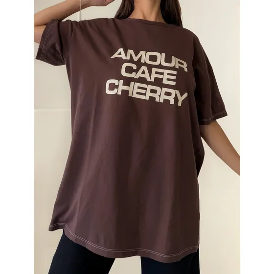 Remera Oversize Algodón Estampado Unisex Nylon Amor Cafe
