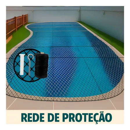 Kit 3,00x5,00 Completo Rede Tela De Proteção Para Piscina Preta