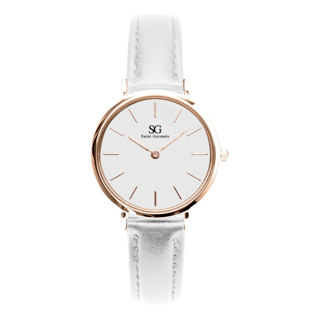 Relógio Feminino Saint Germain De Couro Branco Dourado Rosé Queens Rosé Gold 32mm Fundo Br... Relógio Feminino Saint Germain De Couro Branco Dourado Rosé Queens Rosé Gold 32mm Fundo Br...