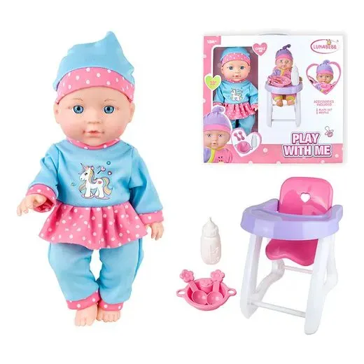 Muñeca Bebe Con Silla Para Comer + Accesorios Tetero