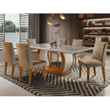 Mesa De Jantar Luanda 180x80cm Tampo Vidro/mdf Canto Igwt Animalle Chocolate Off White/imbuia/off White Liso