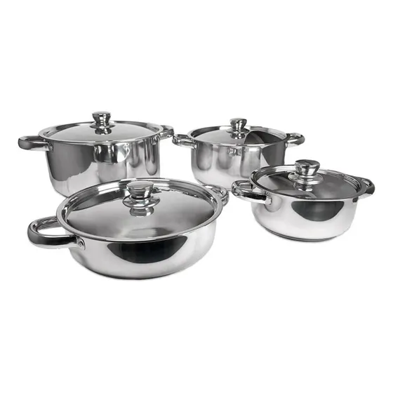 Set de Batería 8 Piezas Malaga Doral Ollas Cocina Acero Inoxidable