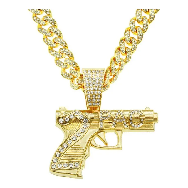 Collar De Cadena Cubana Con Dije De Pistola Con Vidriantes