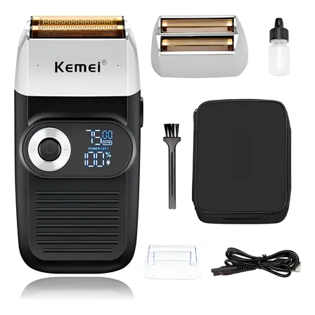 Shaver Barbeador Kemei Elétrico Com Lcd Precisão E Conforto Preto 127/220v