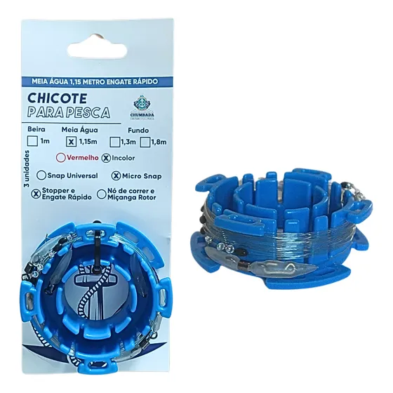 Carretel Com 3 Chicotes Meia Água 1,15m 0,42mm Incolor Rotor