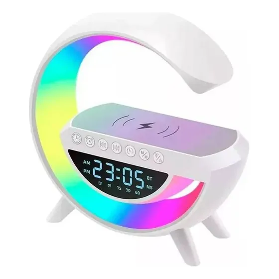 Parlante Lampara G Cargador Inalámbrico Rgb Reloj Bt Color Blanco