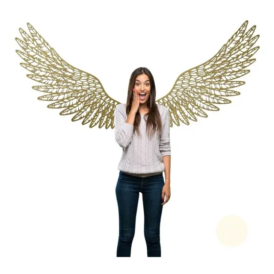 Aplique Mdf Quadro Decorativo Asas De Anjo 1,30 M - Dourado