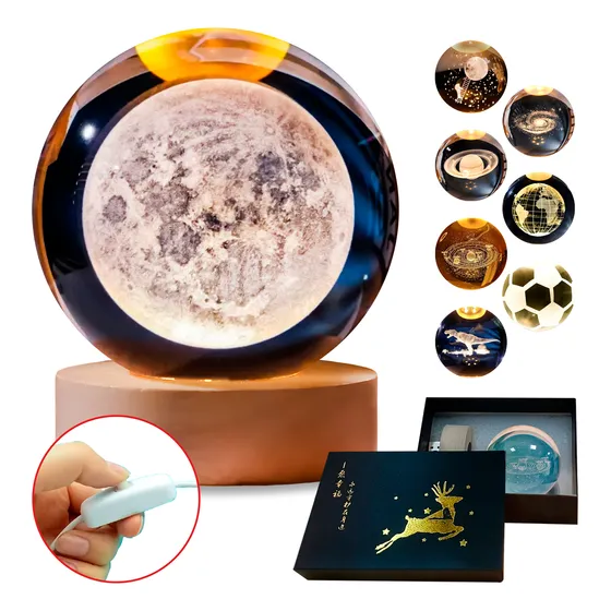 Esfera Magica Cristal 3d Led Luz De Noche Estuche Regalo