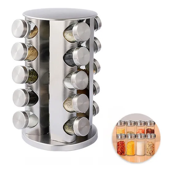 Organizador Giratório Spice Rack 20 Potes De Aço Inoxidável 