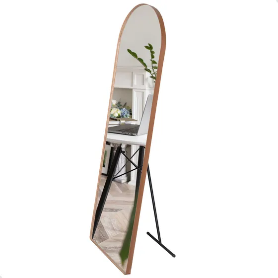 Espelho Grande Vitral 150x50cm C/ Suporte De Chão Moldura Caramelo