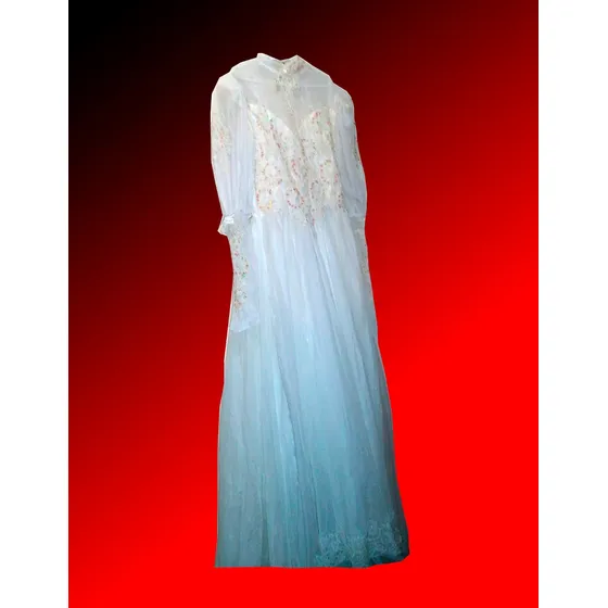 Vestido Largo De Novia En Seda Blanca, Manga Larga