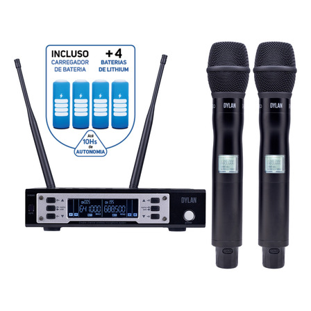 Microfone S/fio Mao Duplo Dylan D-9000s Power Recarreg Microfone S/fio Mao Duplo Dylan D-9000s Power Recarreg