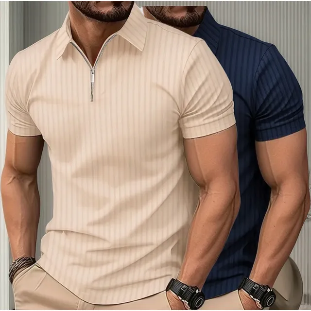 Kit 2 Camiseta Polo Manga Curta Com Ziper Masculina Canelada