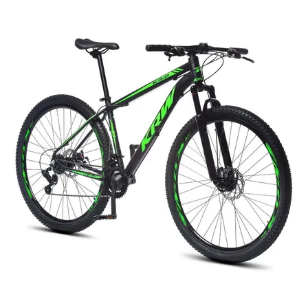 Bicicleta Aro 29 Krw S60 Mountain Bike 24 Velocidads Câmbios Shimano Freio A Disco Suspensão Dianteira Preto E Verde Fosco Tamanho Quadro 17