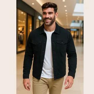 Jaqueta Masculina Sarja Jeans Premium Com Bolso Jaqueta Masculina Sarja Jeans Premium Com Bolso