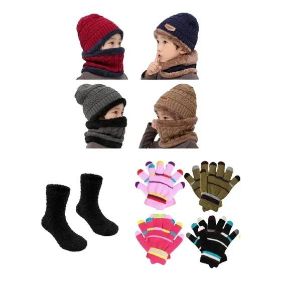 Kit Inverno Infantil Criança Meia Luva Touca Gorro Cachecol