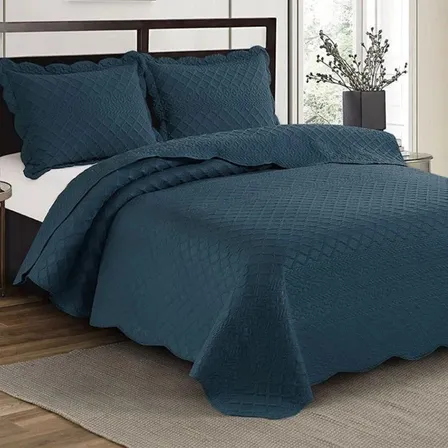 Kit Colcha Ilusion Orla King 3 Peças Marinho Camesa Azul-marinho Lisa